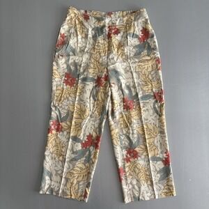 100% silk Womens Pants AUGUST‎ SILK tropical floral Hawaiian capri pants - sz M